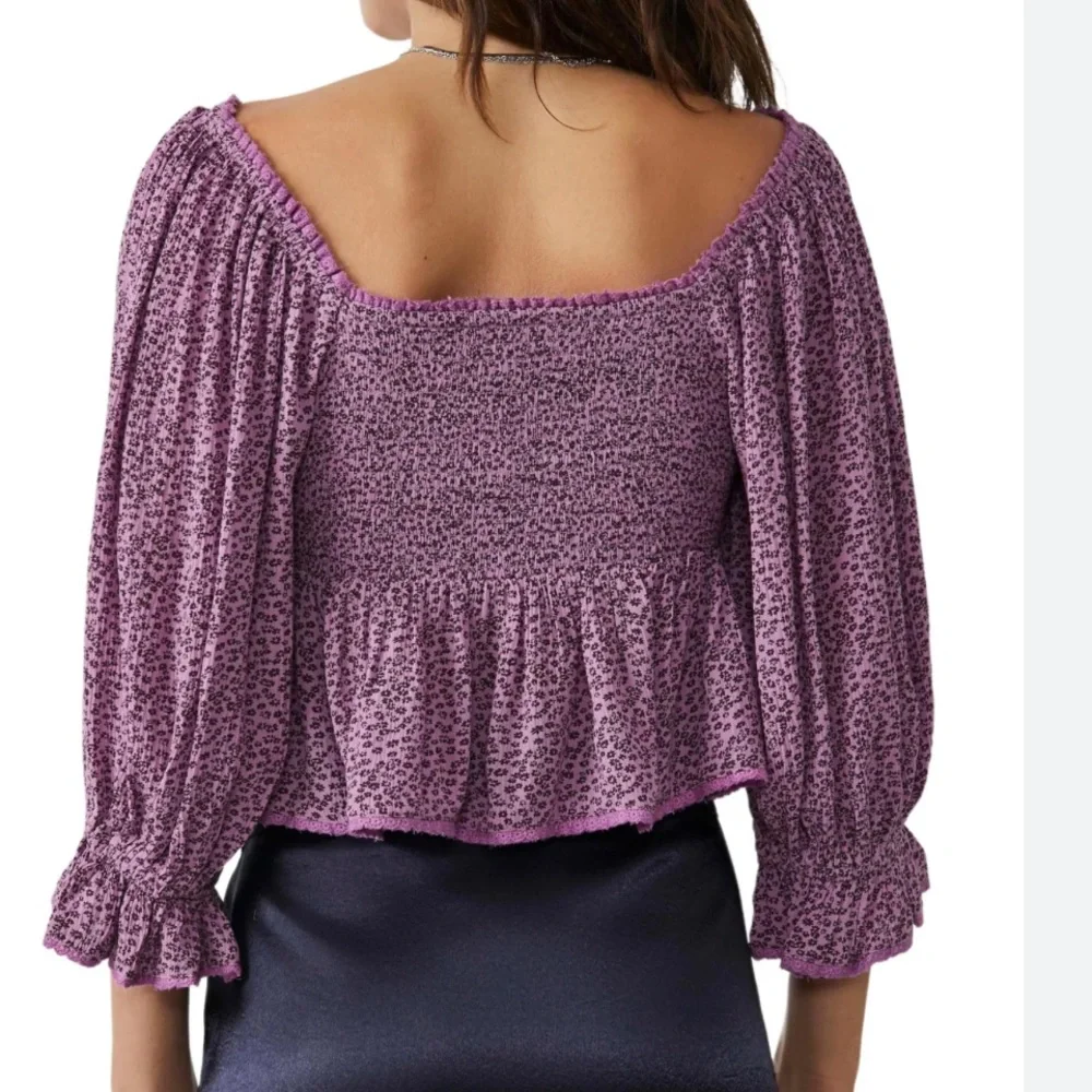 Free People Brittnee Print Smocked Babydoll Silhouette Peplum Top Size Large - Picture 3 of 9